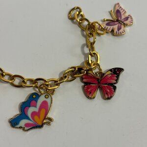 Charm Bracelet in Gold Tone with Cute Butterfly Dangle Charms Y2K Girlhoodcore